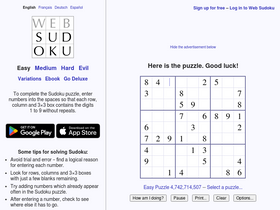 'websudoku.com' screenshot