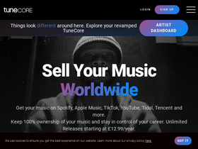 'tunecore.co.uk' screenshot