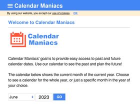 'calendarmaniacs.com' screenshot