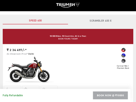 'triumphmotorcyclesindia.com' screenshot