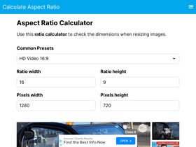 'calculateaspectratio.com' screenshot