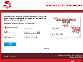 'mywendysfeedback.com' screenshot