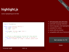 'highlightjs.org' screenshot