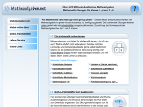 'matheaufgaben.net' screenshot
