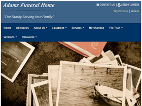 'adamsfunerals.com' screenshot