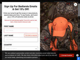 'badlandsgear.com' screenshot