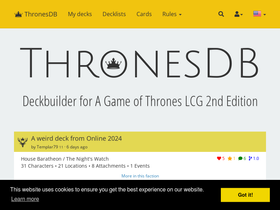 'thronesdb.com' screenshot