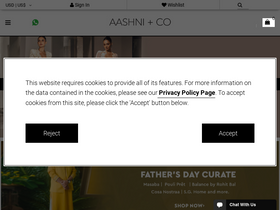 'aashniandco.com' screenshot