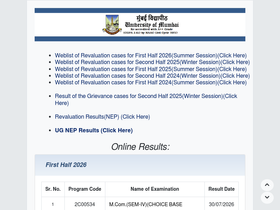 'mumresults.in' screenshot