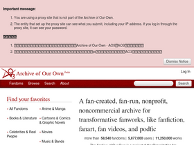 'archiveofourown.com' screenshot