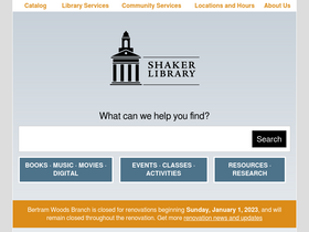 'shakerlibrary.org' screenshot
