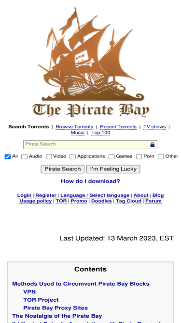 The Pirate Bay Proxy List 2023 ( UPDATED ) Unblocked Mirrors