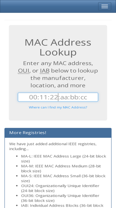 MAC Address Lookup Tool [IEEE OUI/Vendor Code]