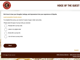 'chipotlefeedback.com' screenshot