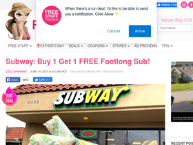 BOGO FREE Footlong Sub at Subway - Hunt4Freebies