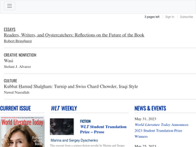 'worldliteraturetoday.org' screenshot