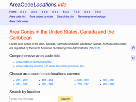 'areacodelocations.info' screenshot