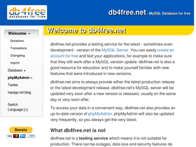 'db4free.net' screenshot
