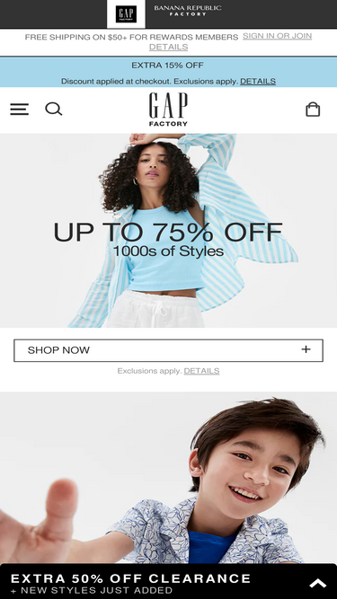 Gap factory website clearance not working