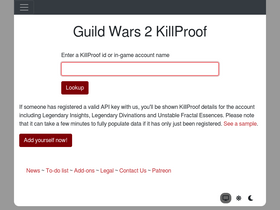 'killproof.me' screenshot