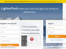 'lighterpack.com' screenshot