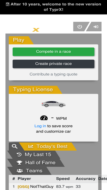 TyprX - typing races