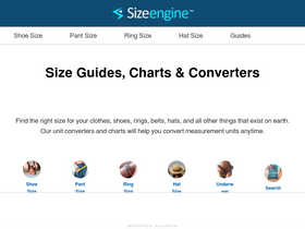 'sizeengine.com' screenshot