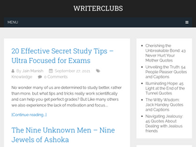 'writerclubs.in' screenshot