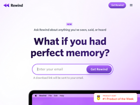 Rewind AI - Capture, transcribe, summarize digital interactions; enhance memory, privacy-focused.