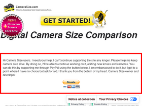 'camerasize.com' screenshot
