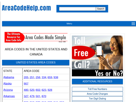 'areacodehelp.com' screenshot