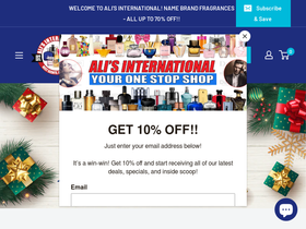 Ali's International homepage screenshot