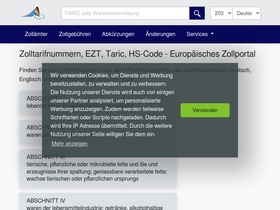 'zolltarifnummern.de' screenshot