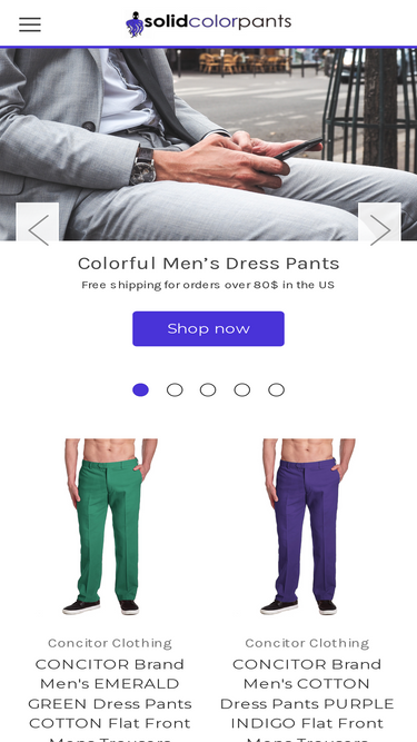 CONCITOR Brand Men's EMERALD GREEN Dress Pants COTTON Flat Front Mens  Trousers