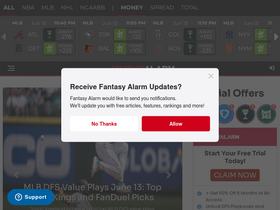 'fantasyalarm.com' screenshot