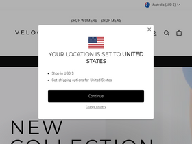 Velocity Activewear website screenshot