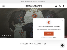 Heroesvillains homepage screenshot
