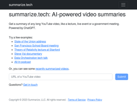 Summarize Tech - AI condenses YouTube videos into quick, digestible summaries.