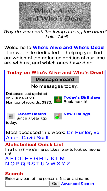 deadoraliveinfo.com - Dead or Alive? - Main Page - Dead Or Alive Info