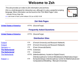 'zsh.org' screenshot