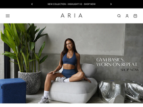 Aria Activewear website screenshot
