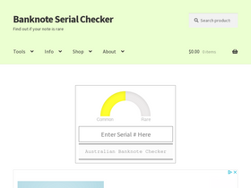 'banknoteserialchecker.com' screenshot