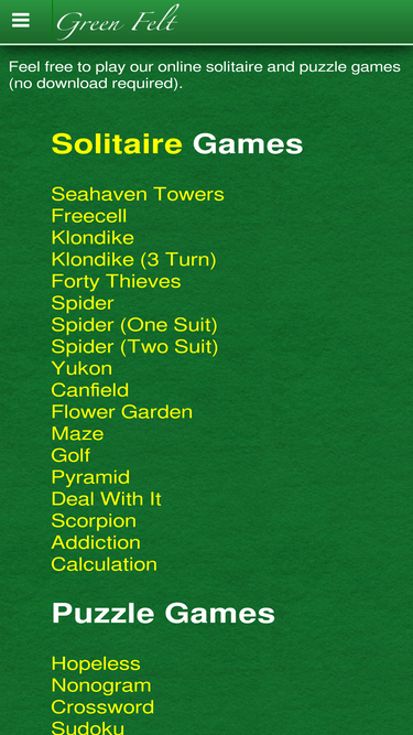 Freecell Solitaire - Green Felt  Solitaire, Solitaire games, Games to play