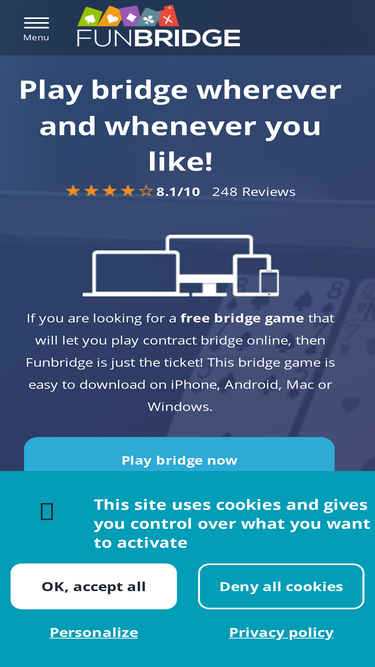 Play bridge online for free with Funbridge