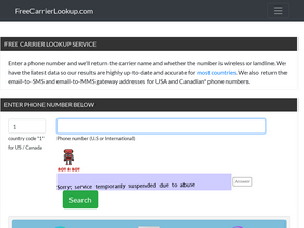 'freecarrierlookup.com' screenshot