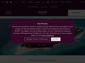 'avanihotels.com' screenshot