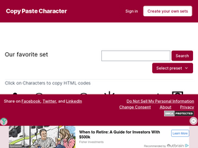 'copypastecharacter.com' screenshot