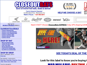 'closeoutbats.com' screenshot