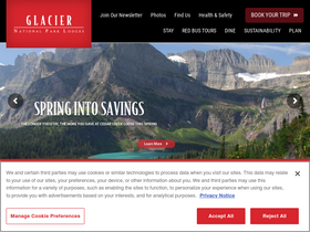 'glaciernationalparklodges.com' screenshot