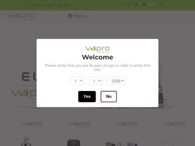 Best Online Vaping Shop, E Cigs Online Ireland, High Quality Vaping – Vapro Vapes homepage screenshot